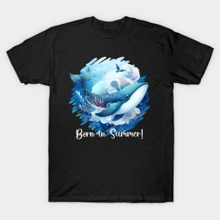 Born in Summer! Whale and Deep Ocean theme T-Shirt